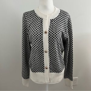 Black and white Diamond shape knit cardigan scoop neck golden buttons size large